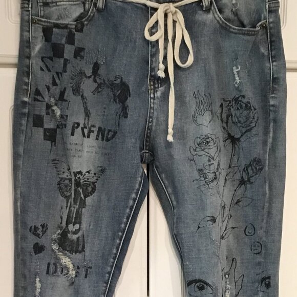 Profound Aesthetic Jeans 36W Hand Art Skinny Jeans - Picture 5 of 7
